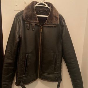 Karl Lagerfeld faux fur / leather mens aviator heavy jacket